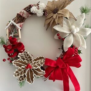 Festive Holiday Wreath with Red and White Accents